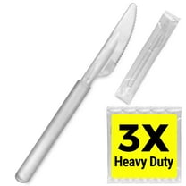 3X Heavy Duty Clear Plastic Knives Individually Wrapped, Sturdy Like Silverware, 100 Pack Disposable Plastic Knives Bulk, Packaged To-Go Utensil Set, Perfect for Restaurant, Take Out and Catering.