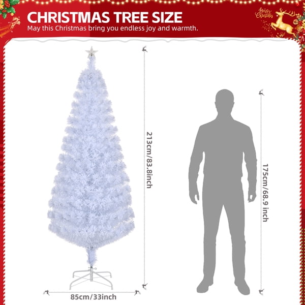 7FT White Fiber Optic Christmas Tree - 280 PVC Branch Tips, 7-Color Auto-Changing Lights, Holiday Centerpiece for Home/Living Room/Office/Entryway