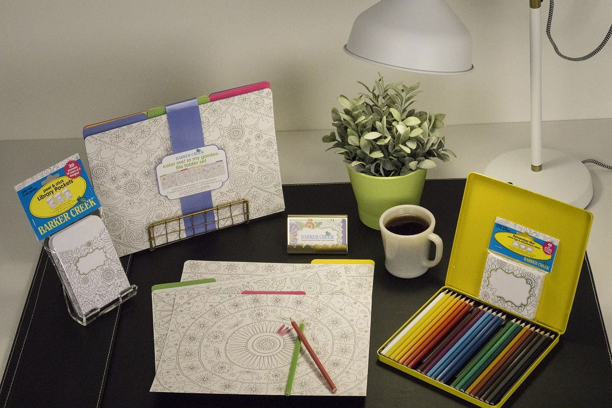 Barker Creek 12 File Folders 30 Peel & Stick Pocket Set - Color Me! In My Garden (BC3538)