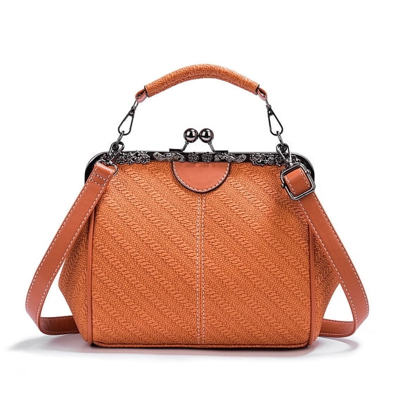 Arcticwind Women Vintage Crossbody Bag,Top Handle Kiss Lock Handbag,Retro Daily Purse PU Leather Tote,Women Satchel Messenger Bag,Evening Clutch Purses,Orange