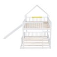 thumbnail image 6 of Full XL over Queen Floor House Bunk Bed with Slide & Built in Ladder, Kids/Teens Wood Bed Frame with Bedside Small Bookshelf, 6 of 8