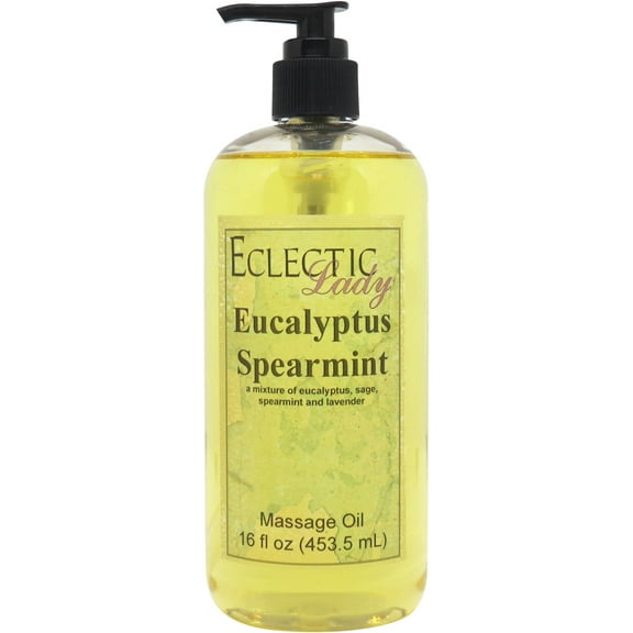Eucalyptus Spearmint Massage Oil by Eclectic Lady, 16 oz, Sweet Almond Oil and Jojoba Oil
