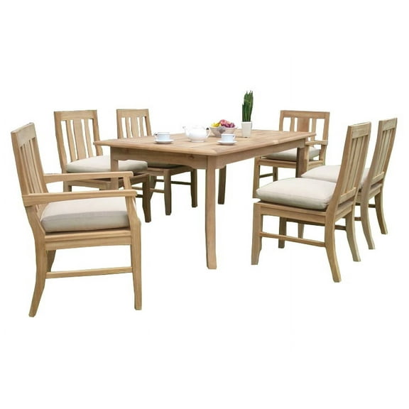 7 PC A Grade Outdoor Patio Teak Dining Set - 60" Rectangle Table & 6 Osawa Arm Chairs (4 Armless, 2 Arm)