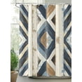 thumbnail image 2 of Retro Shower Curtain, Geometric Pattern Wood Texture Bathroom Decor Curtains Set with Hooks, Beige Blue Waterproof Fabric Home Accessories， 72 X 84 Inch Extra Long, 2 of 6