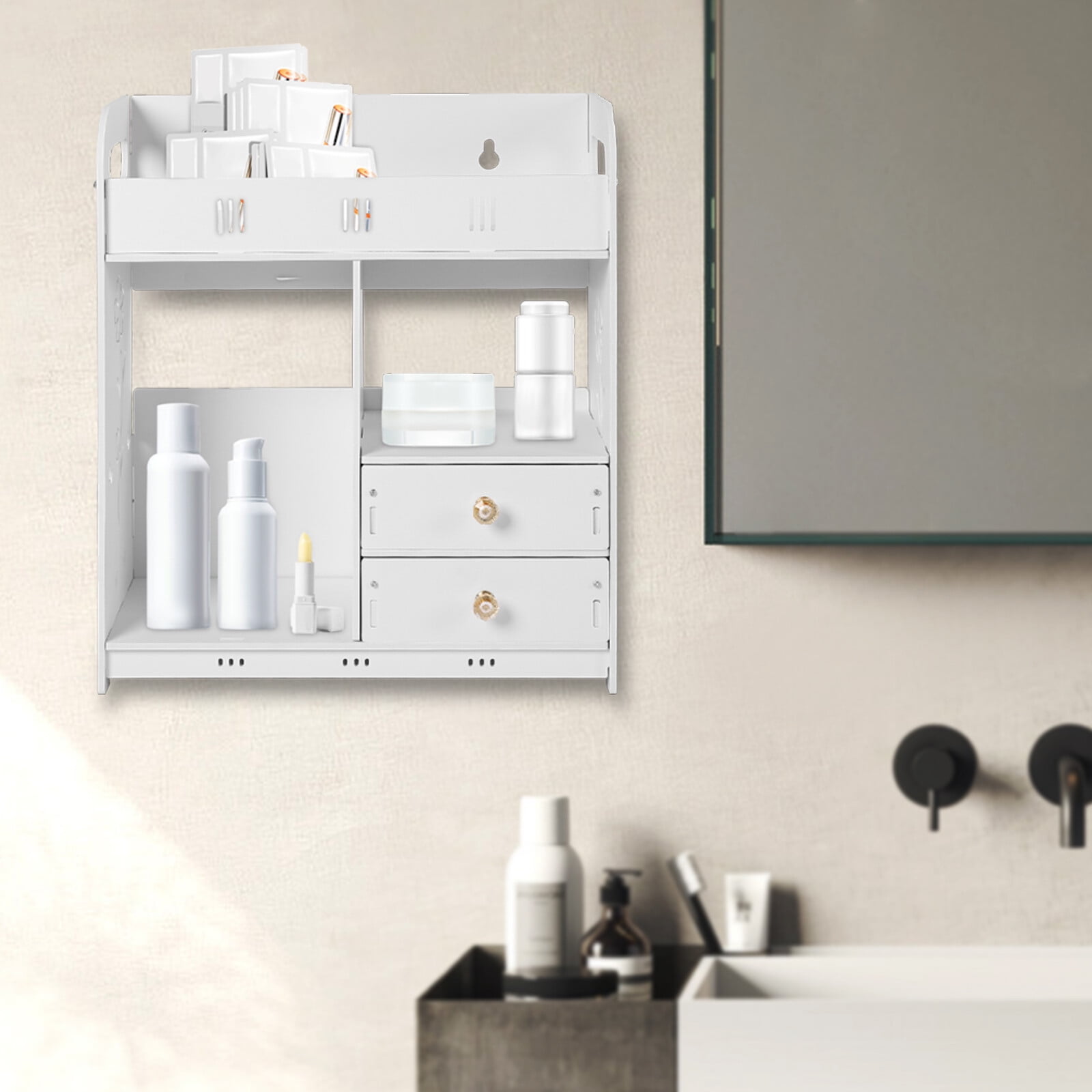 Bathroom Wall Cabinet Wall Mounted Shelf Small Kitchen Toilet Drawer Organizer for Bathroom, Living Room