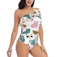 thumbnail image 3 of Sikiie Cartoon Animals Print Women One Piece Swimsuits Tummy Control One Shoulder Bathing Suits Ruffle Swimwear, From S to XXL-XX-Large, 3 of 6