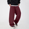thumbnail image 3 of Men's Baggy Sweatpants Wide Leg Casual Plain Joggers Workout Pants Casual Drawstring Elastic Waist Open Bottom Lounge Soft Workout Athletic Outfits Wine 3XL, 3 of 6