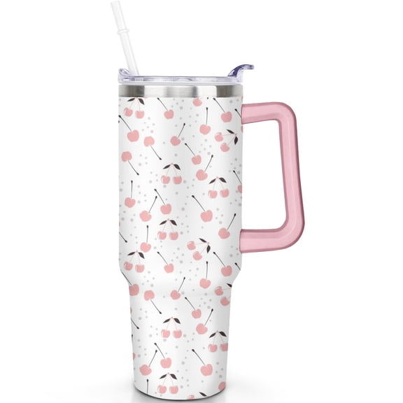 40 oz Cherrys Tumbler with Handle & Spill Proof Lid, Straw 40oz Cherrys Theme Tumbler Double Wall Insulated Gifts