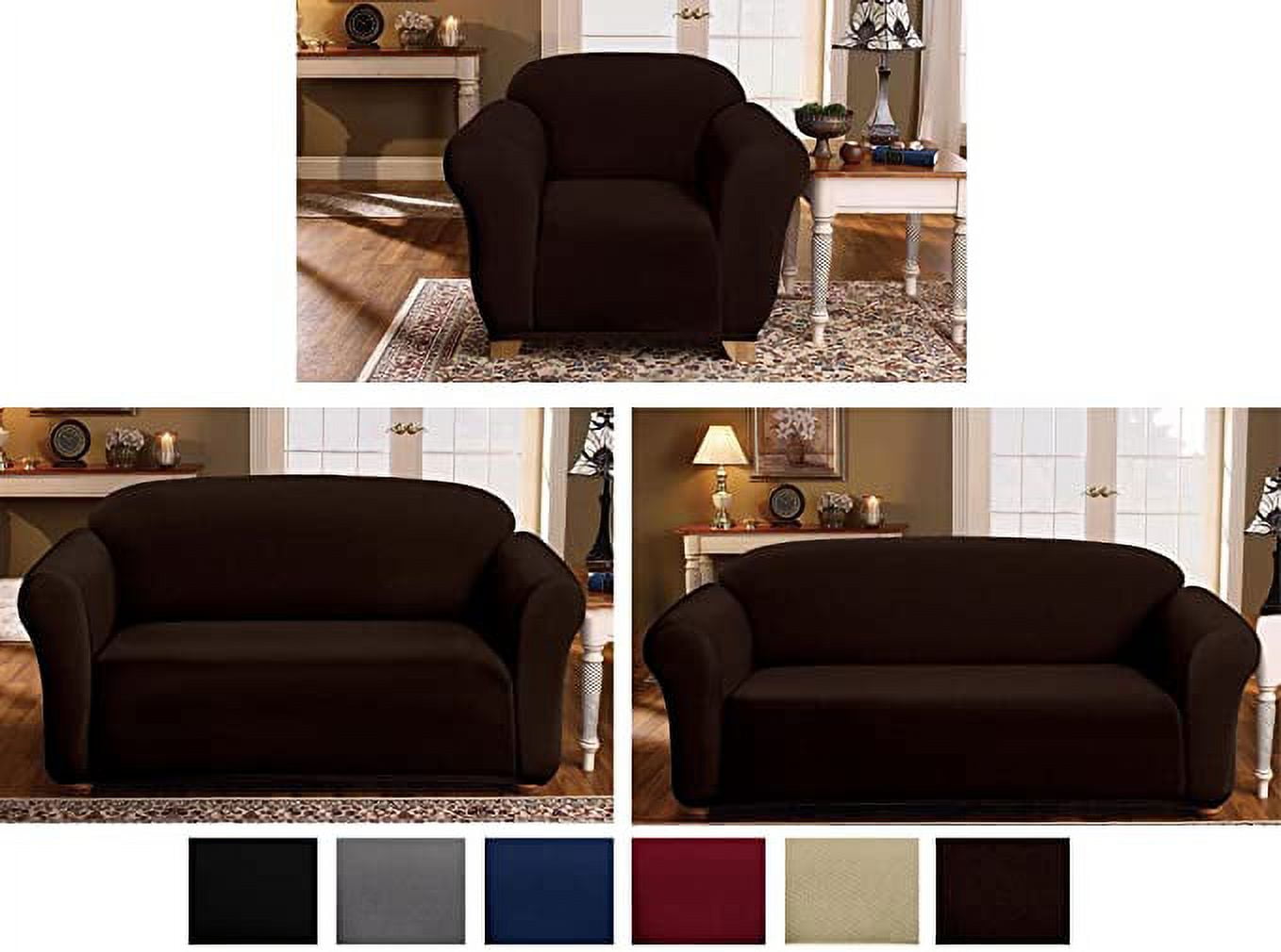 Milan Furniture Slipcover Fitted Protector Couch Cover Jacquard Soft Stretch Non Slip Fabric, Loveseat, Chocolate