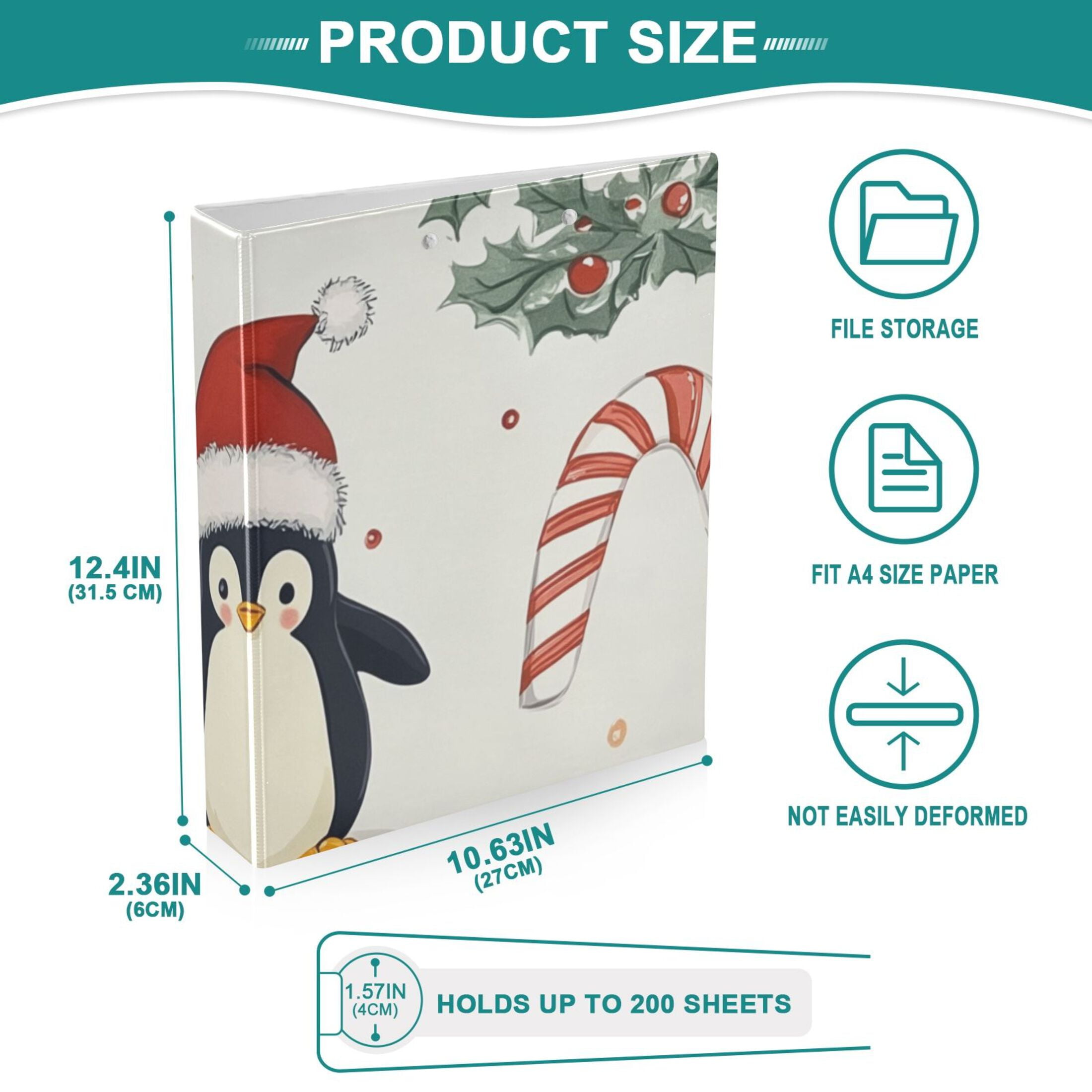 Christmas Penguin 3 Ring Binders 1.5 inch Hardcover File Folders with Interior Pockets A4 Size Organizer for School Office Hospital