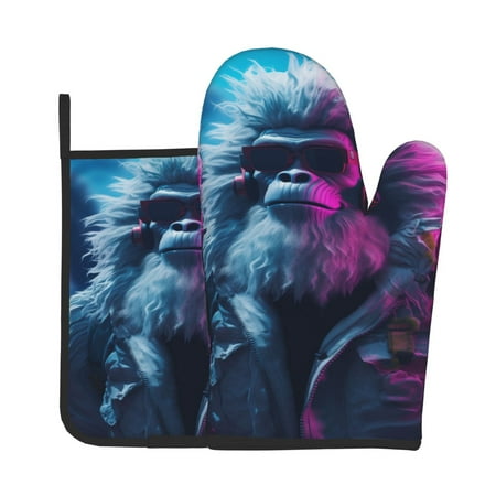 

Vsdgher Hip-Hop Glasses Gorilla Oven Mitts and Pot Holders 2 pcs Set High Heat Resistant Kitchen Oven Glove for Baking and Cooking