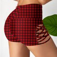 thumbnail image 5 of Workout Shorts Women Crisscross Hollow-Out Plaid Biker Short Leggings High Waisted Belly Control Stretch Shorts (S, Red|Plaid), 5 of 6