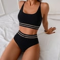 thumbnail image 4 of BOBOGOJP Women's High Waisted Bikini Sets Sporty Two Piece Swimsuits Color Block Cheeky High Cut Bathing Suits Black for Size S, 4 of 6