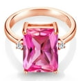 thumbnail image 2 of Gem Stone King 18K Rose Gold Plated Silver Pink Created Sapphire and White Diamond Ring for Women (10.07 Cttw, Emerald Cut 14x10MM, Gemstone September Birthstone, Size 7), 2 of 4