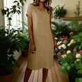 thumbnail image 2 of RongHuan Linen Dress for Women Lightweight Short Sleeve Dresses Summer Loose V Neck Dress Casual Beach Sundress, 2 of 8