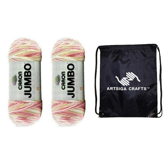 Caron Jumbo Print Rosewood 294009-9018 (2-Skeins - Same Dye Lot) Worsted Medium #4 Acrylic Yarn for Crocheting and Knitting - Bundle with 1 Artsiga Crafts Project Bag