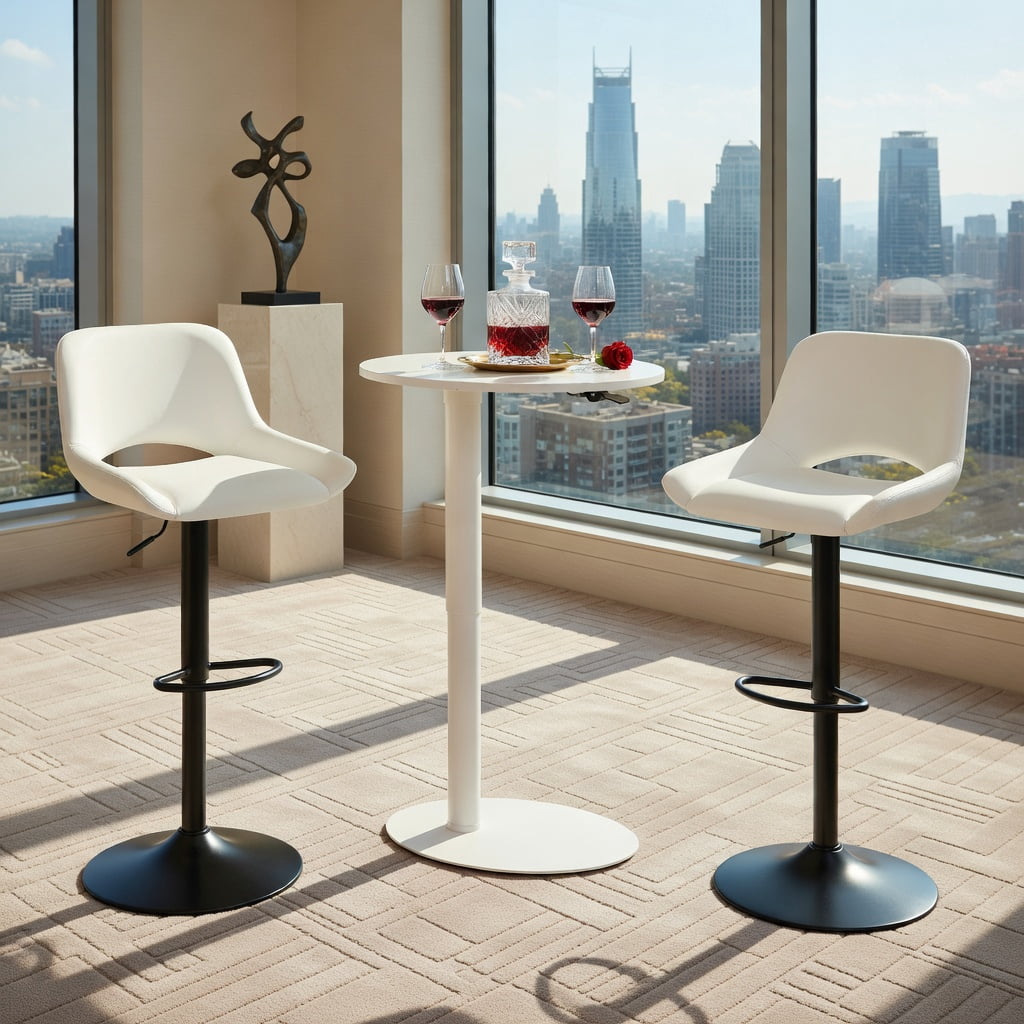 Hommoo 2-Pack Modern Adjustable Swivel Bar Stools, White PU Leather & Metal, 360° Rotation, Height-Adjustable, Footrest, Ideal for Kitchen Islands & Home Bars, White