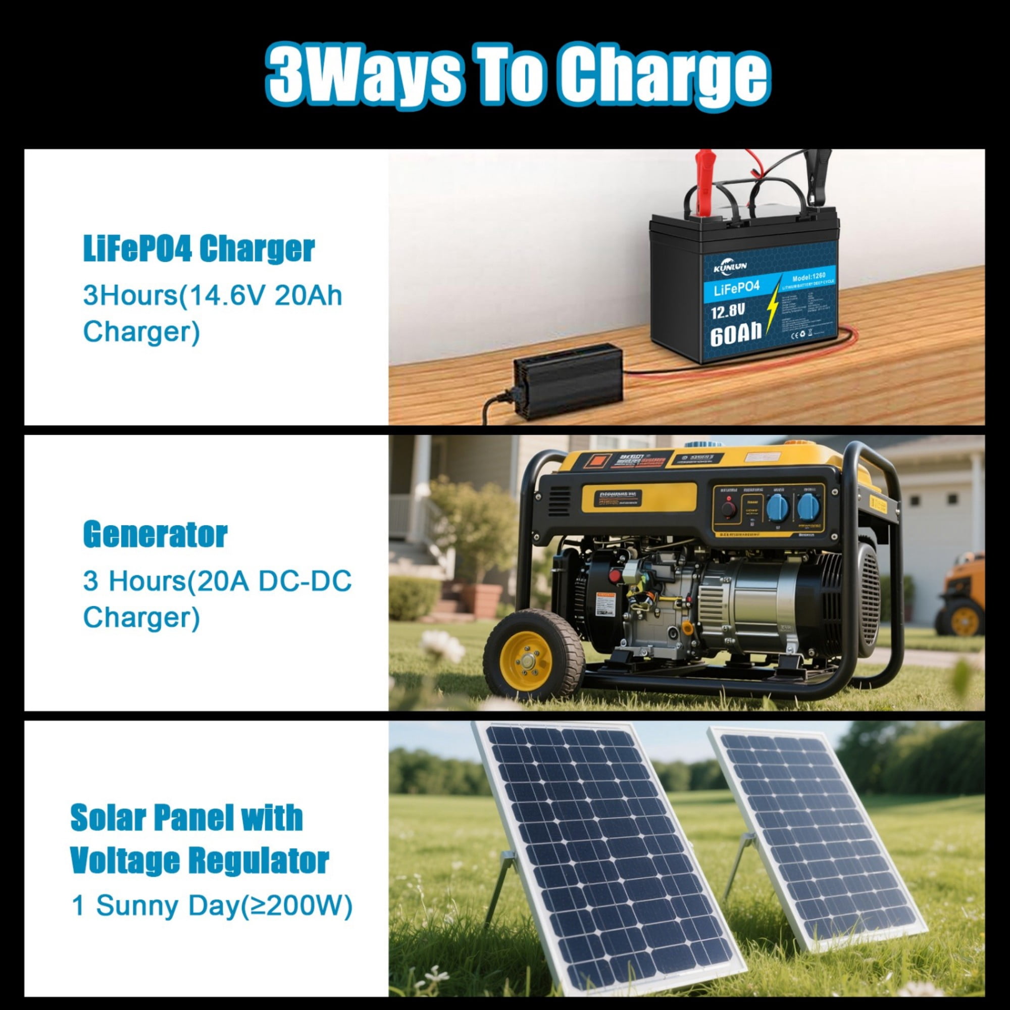 12V 60Ah LiFePO4 Lithium Battery with 5A Charger, Deep Cycle, for Trolling Motor
