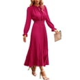 thumbnail image 1 of Vestido PRETTYGARDEN Midi con Lunares Suizos, Escote en V con Lazo, Manga Larga, Rojo Rosado, Talla L, 1 of 8