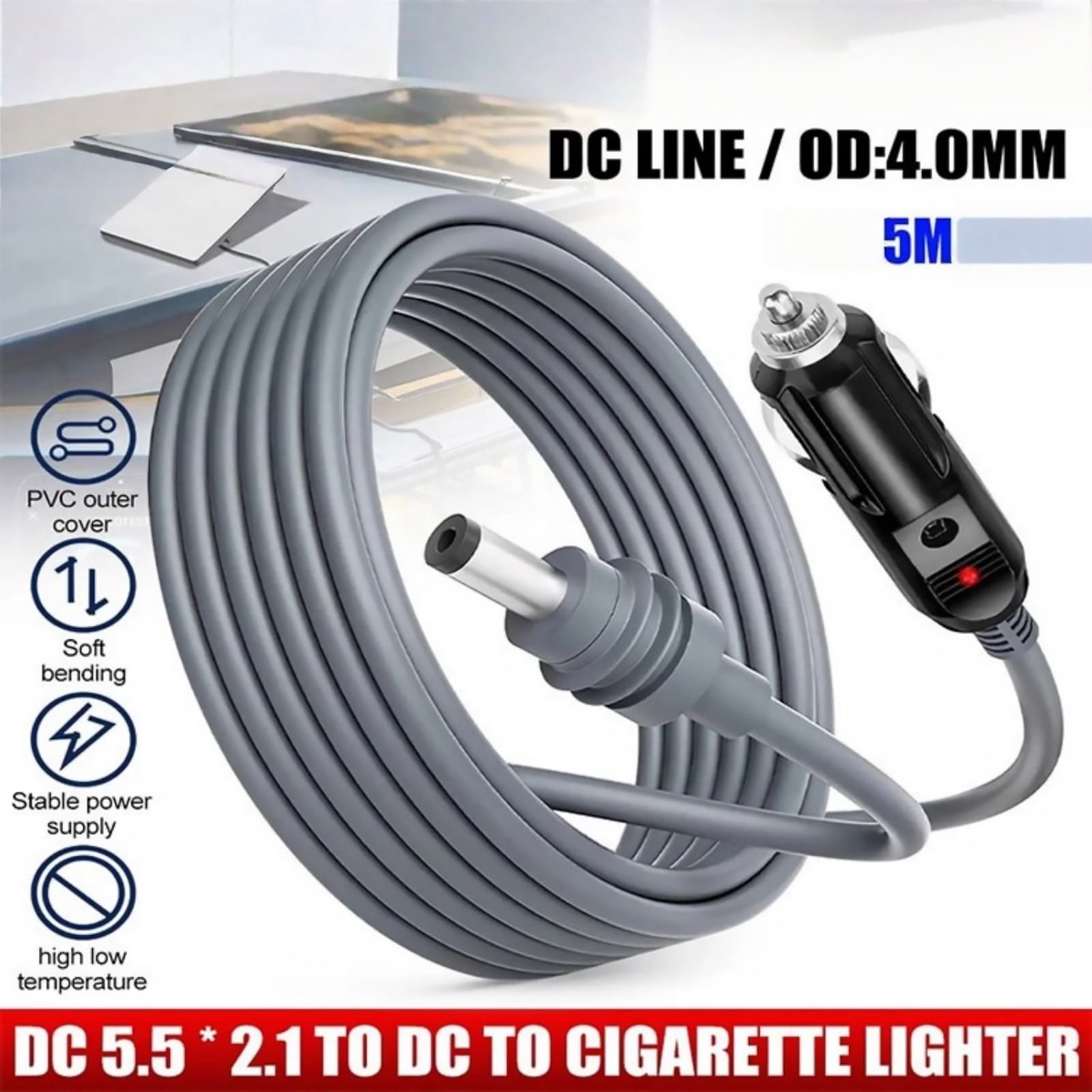 CSYANXING 18AWG DC Power Cable 5M Waterproof Structure 5.5*2.1mm Connector For Mini Satellite Dish Vehicle Power Supply