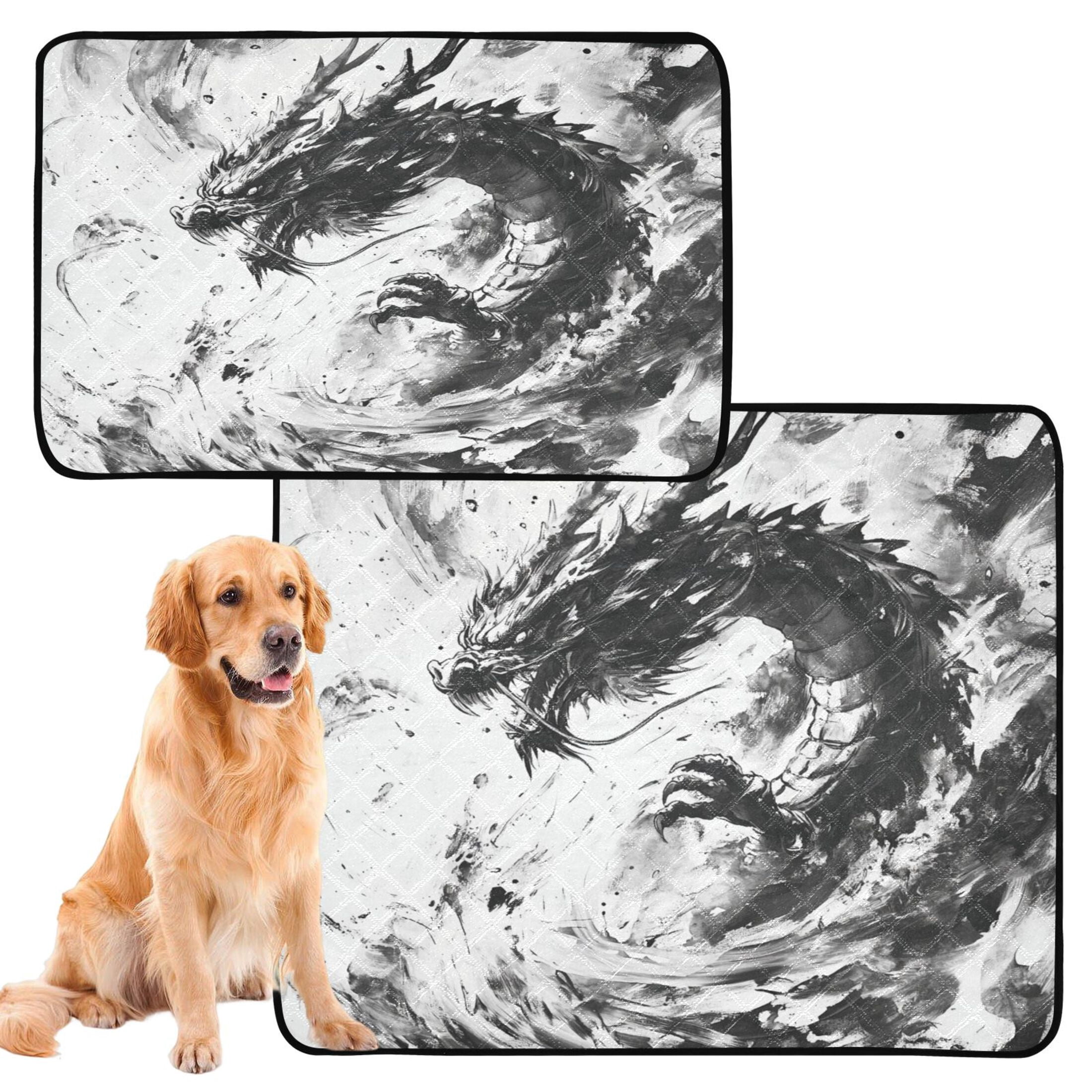 Qxltty Black Dragon Cat litter Pads Pet Set of 3 Diaper Mats Center Anti-leakage Layer Absorbent Soft and Comfortable