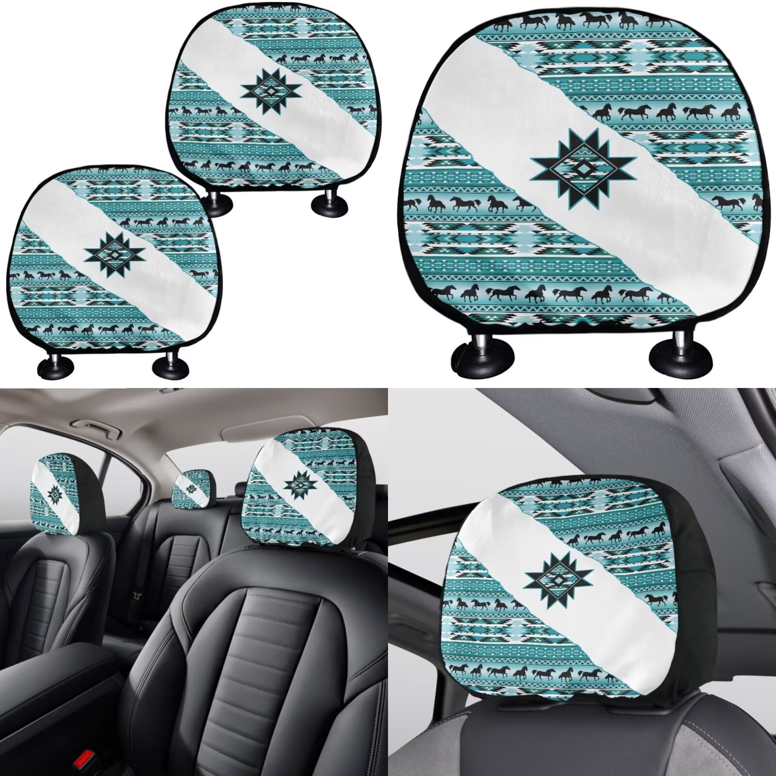 Garronmavis Aztec Geometry Car Seat Cover Full Set Car Accessories for Front Rear Seat Steering Wheel Cover Gear Shift Cover Handbrake Cover Headrest Cover Cup Coasters for Sedan SUV Truck