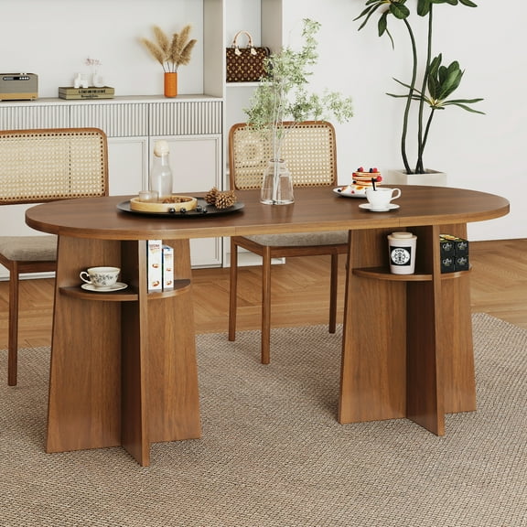 Oubayajia 63” Dining Table for 4-6 People, Oval Kitchen Table, Modern Farmhouse Dinner Tables with Heavy Duty Legs, for Dining Room Kitchen Living Room