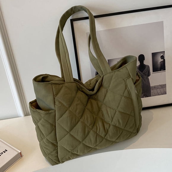 SUTENGDA Women Quilted Tote Bag Casual Large Crossbody Travel Shopping Bag Beige