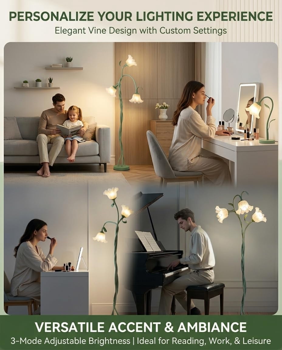 Flower Floor Lamp - Retirement Gift for Woman, LED Standing Lamp for Living Room 3 Color Modes Flexible Gooseneck Corner Light with LED Bulb for Home Bedroom Office Decor (Green)