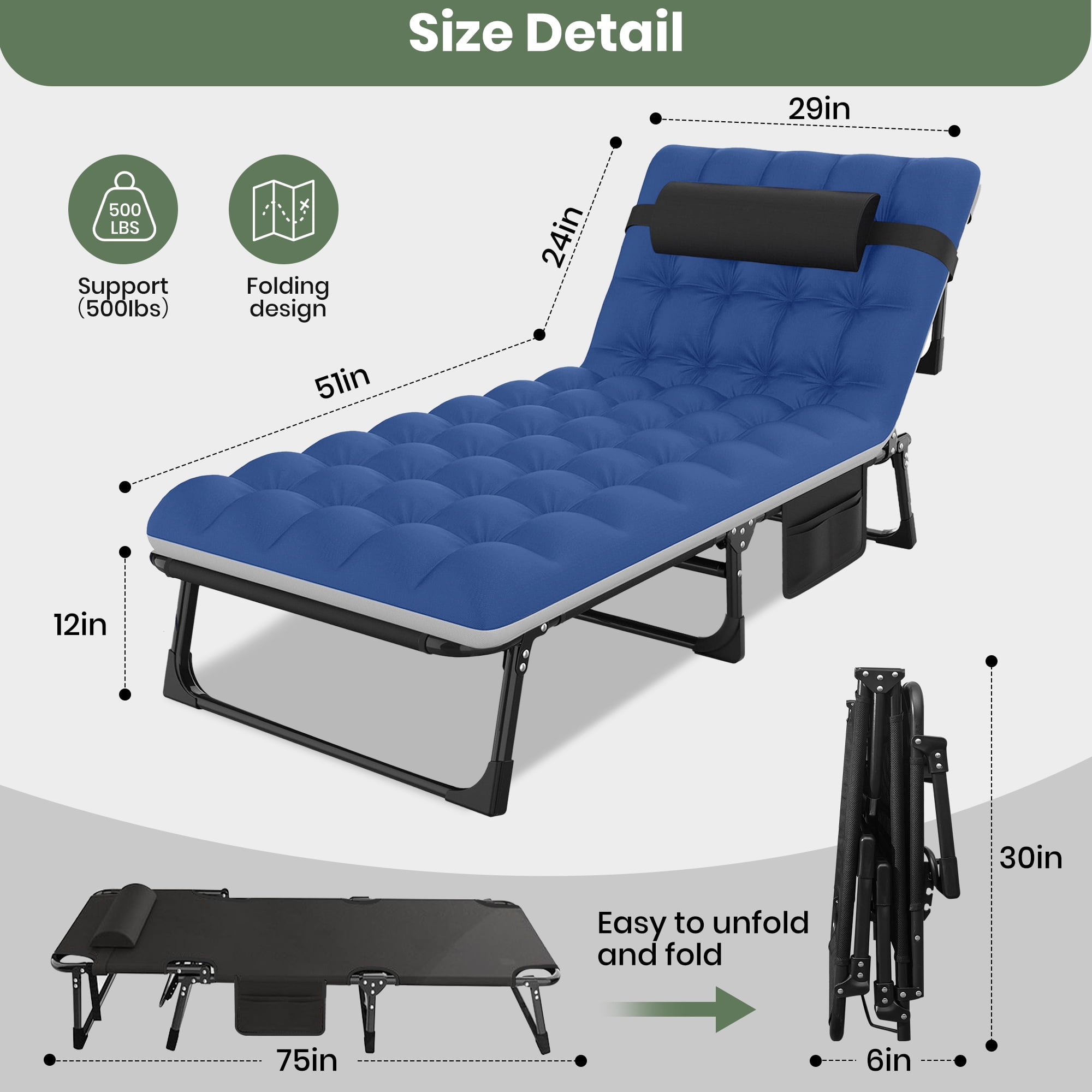 GVDV Multi-Position Folding Camping Cot – Oversized Lounge Bed