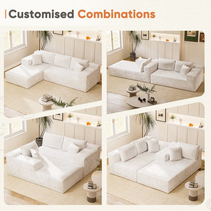 Homall 108" Sectional Sofa Boneless Cloud Couch with L-Shape Chaise Modular Sofa Couch with Deep Seat No Assembly for Living Room,Studio,Apartment,Chenille Beige