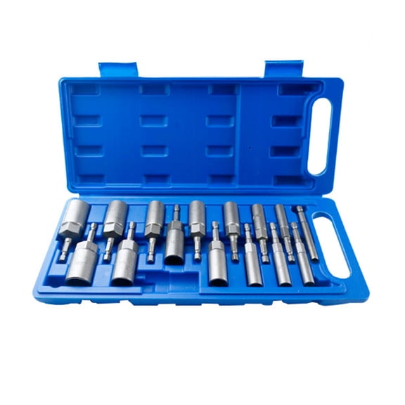 TFixol Ensemble de 15 Douilles Hexagonales Profondes pour Perceuses Électriques et Outils Pneumatiques, 5,5-19 mm, Comprend un Boîtier de Transport Bleu, Construction en Acier, Longueur de 80 mm, Idéal pour Écrous et Boulons
