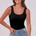 thumbnail image 4 of Delayuji Women's Short Sleeve Neck Ribbed Knit Casual Tops Tee Summer Slim Basic Shirts Black L Polyester,Spandex Spring Tops for Women, 4 of 8