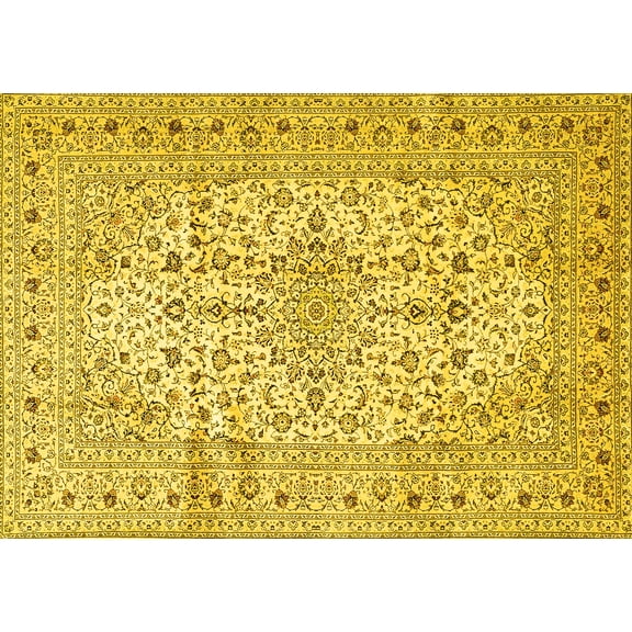 Ahgly Company Machine Washable Indoor Rectangle Persian Yellow Traditional Area Rugs, 5' x 7'