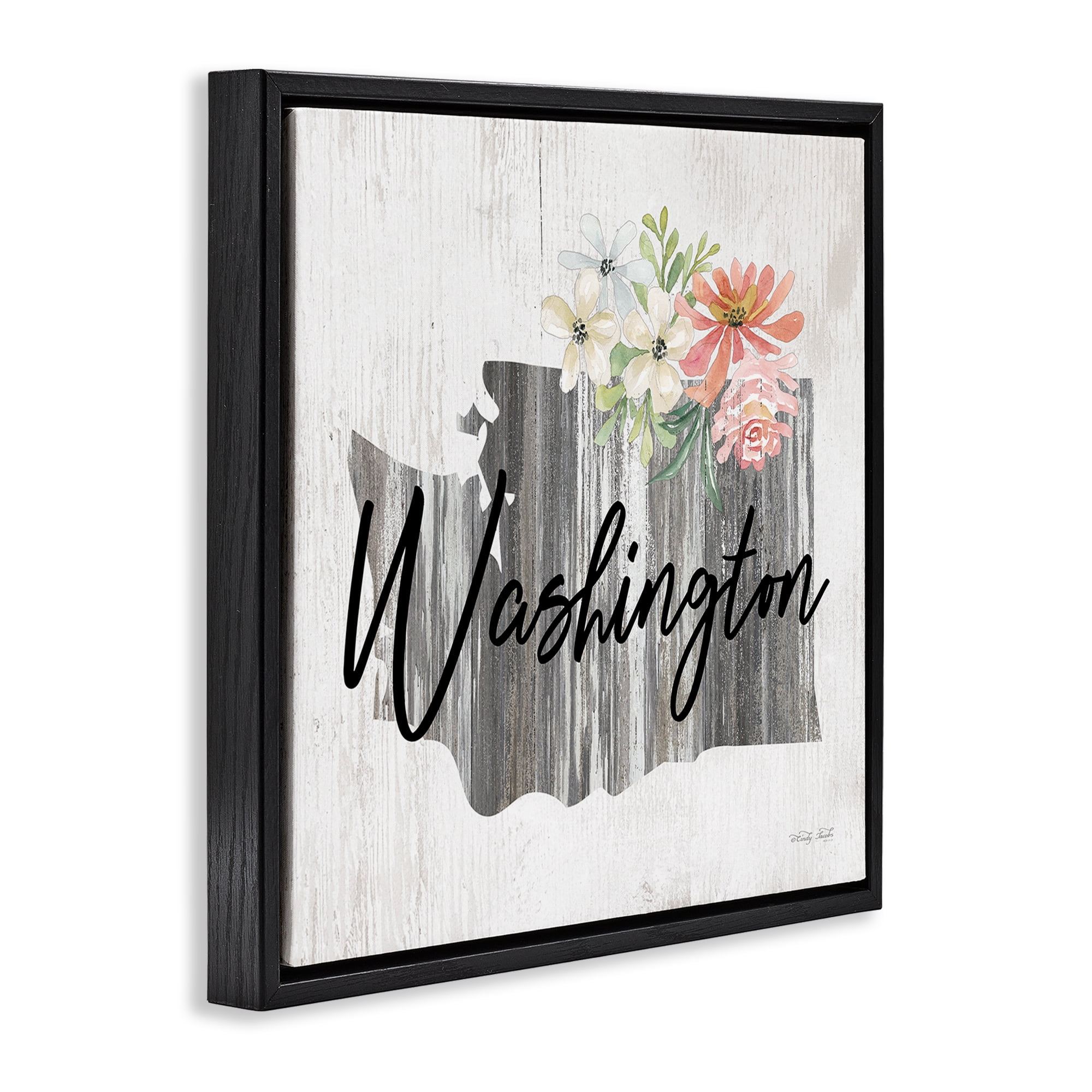Stupell Industries Shabby Chic Washington Botanical & Floral Painting Black Floater Framed Canvas Art Print Wall Art, 18 x 18