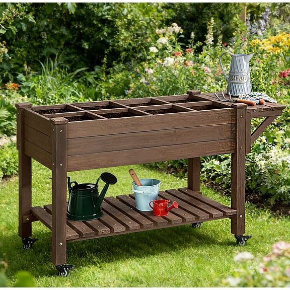 Aivituvin Raised Garden Bed on Wheels, Elevated Plant Boxes Outdoor Large with Grow Grid - with Large Storage Shelf 52.7" x 22" x 30"