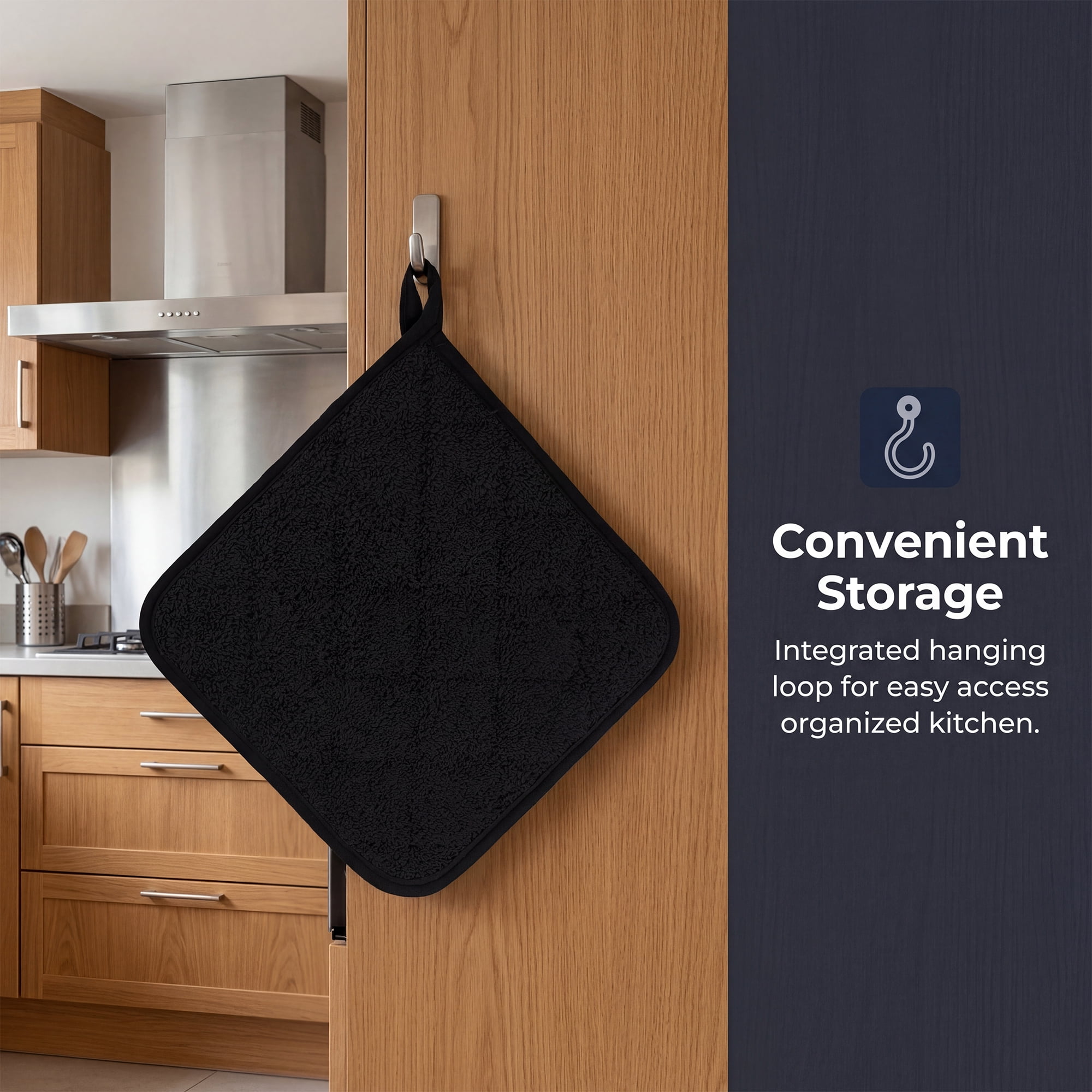 Unique Bargains 2 Pcs Square Pot Holders Heat Resistant Non Slip Pads Black 7.1"x7.1"