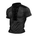 thumbnail image 2 of ZRGHAOYLQ Men's Vintage Short Sleeve Lace Up Shirts for Renaissance Pirate Viking Medieval Costume Color Block Patchwork Top Plus Size Muscle Shirts Big and Tall Stand Collar Shirt Tops, 2 of 6