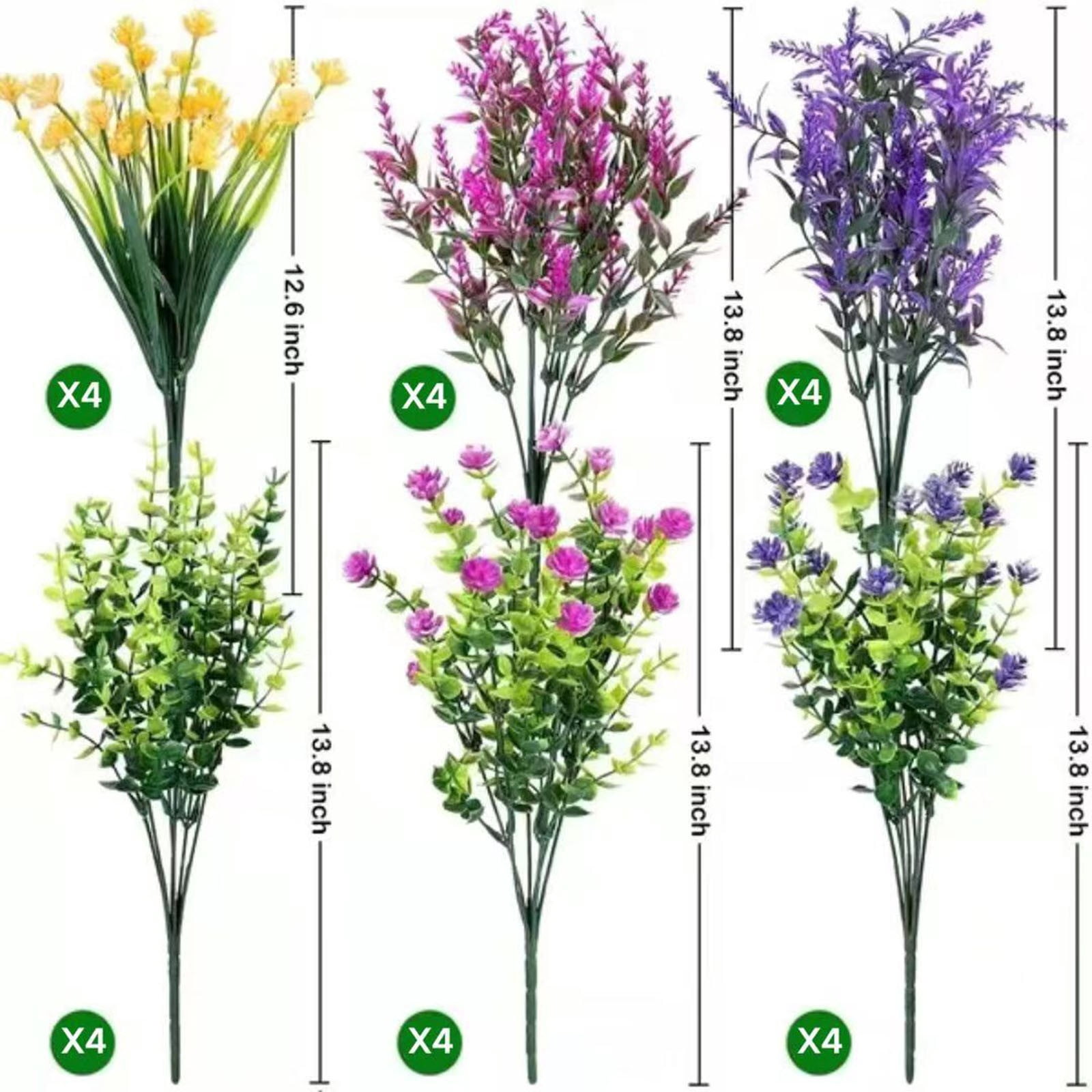LYCAQL 24 Bundles Outdoor Artificial Flowers Colorful UV Resistant Outdoor Artificial Greenery Boston Fern Flowers for Patio Garden Decor