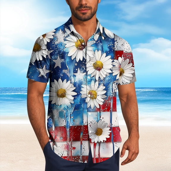Aobny T-Shirt Fourth of July Patriotic Mens Polos Big & Tall Short Sleeve Collared T Shirts for Man,Red,L