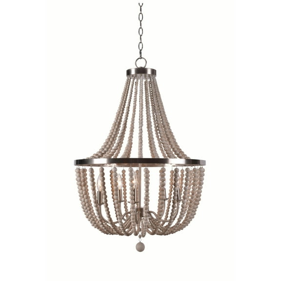 Dumas 5-Light Wood Bead Chandelier - Weathered White