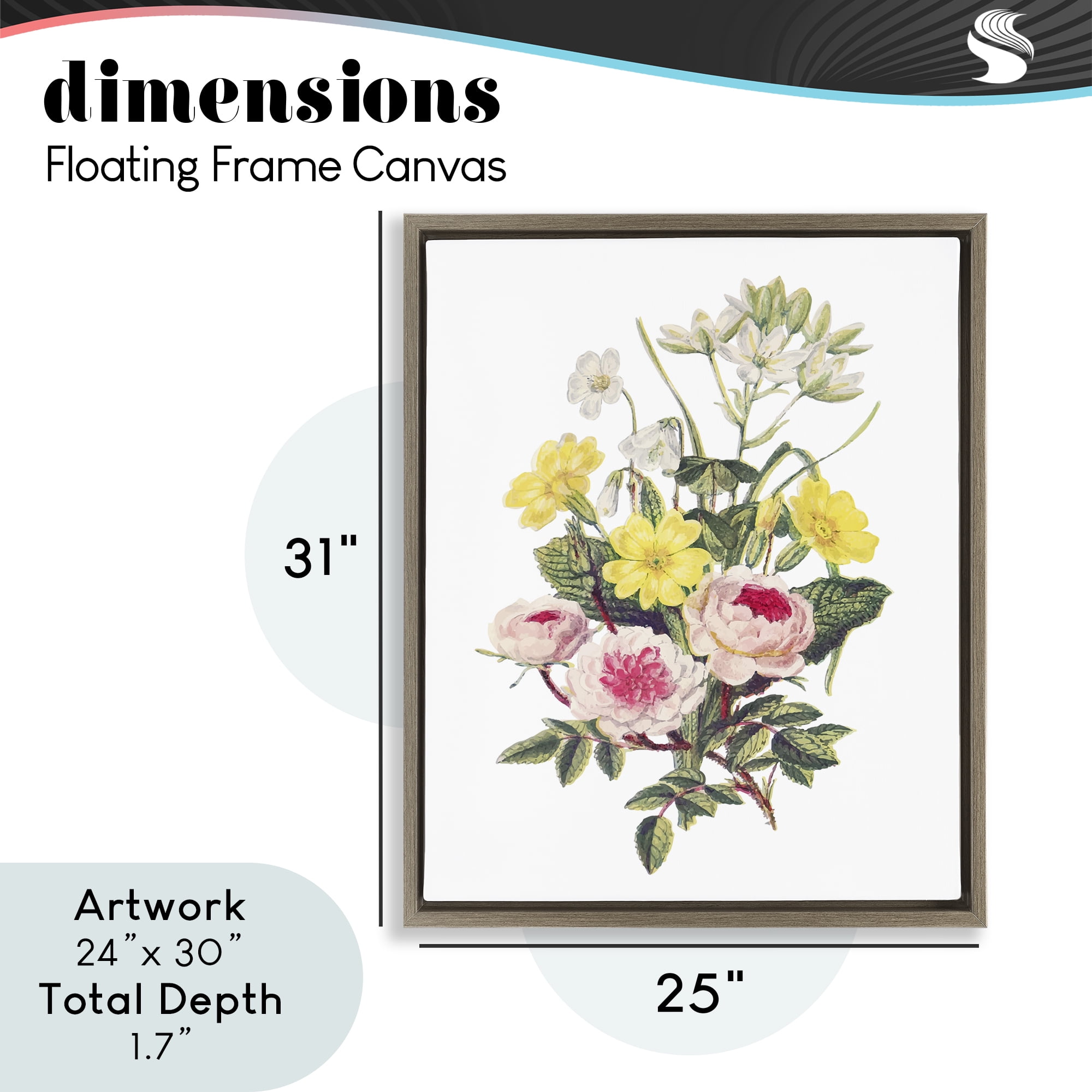 Bushel of Wild Florals Brown Framed Floater Canvas Wall Art, design by Lettered and Lined