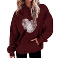 thumbnail image 1 of Penkiiy Sweat à Capuche Imprimé Col Rond pour Femmes, Manches Longues, P Vin, 1 of 5