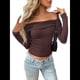 thumbnail image 3 of Blusas de Larga con Hombros Descubiertos para Mujer, Ajustadas, Fruncidas, Estilo Y2K, Conjuntos de Moda 2025 Color Café M, 3 of 10