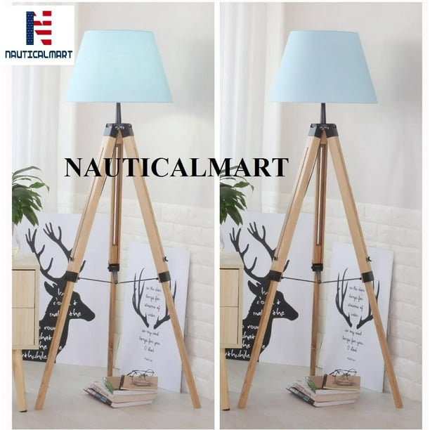 Modern Wooden Tripod Floor Lamp Stylish For Living Room Bedroom Bedside Set Of 2 By Nauticalmart Com Modern Wooden Tripod Floor Lamp, Tripod Floor And Table Lamp Set