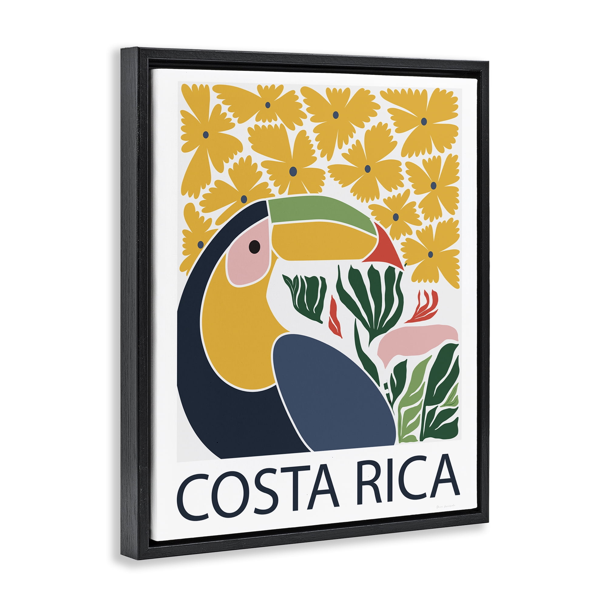 Stupell Industries Tropical Toucan & Flowers Black Framed Floater Canvas Wall Art, design by Omar Escalante