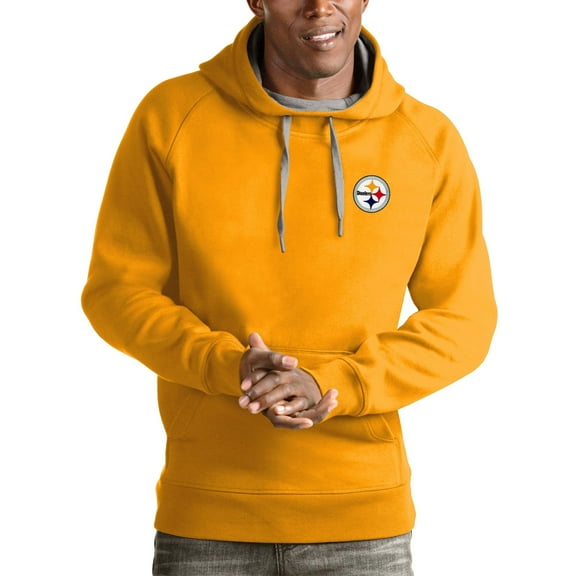 Men's Antigua Gold Pittsburgh Steelers Logo Victory Pullover Hoodie
