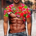 thumbnail image 2 of Penkiiy Style Chinois Grand Haut Rouge Pivoine pour Hommes Mode Imprimé Floral Mode Entraînement Physique Col Rond T-Shirt Manches Courtes P Rouge, 2 of 5