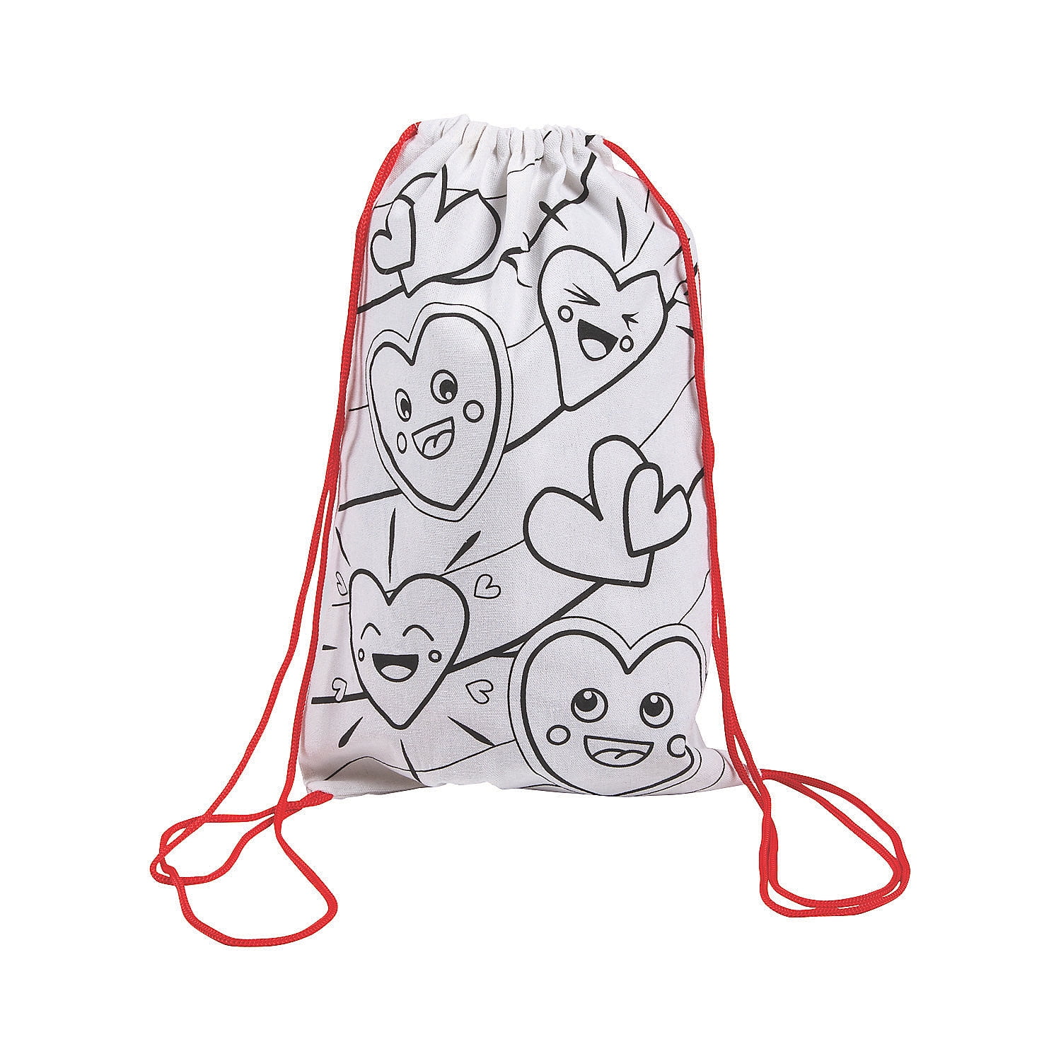 Color Your Own Medium Heart Canvas Drawstring Bags, Craft Kits, Fabric
