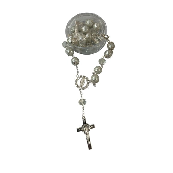 12 Pc Baptism Favors with Angels Mini Rosaries rhinestone faux pearl with GIFT BOX//Baptism Favor/First Communions, Baptism, Wedding Shower, Religous Favor